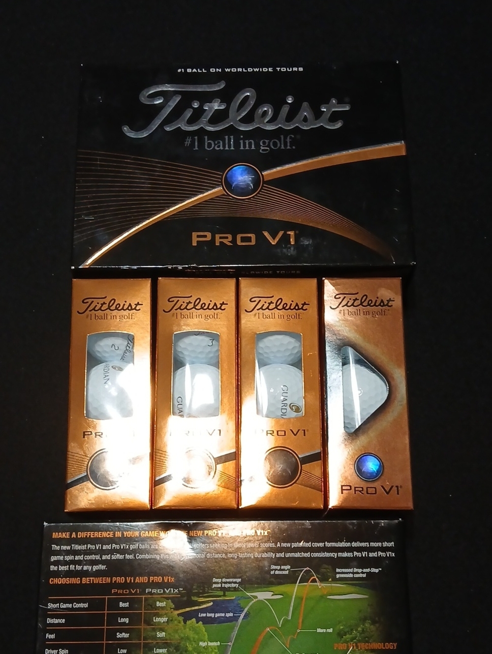 Titleist Pro V1 Golf Balls - White & Gold Packaging